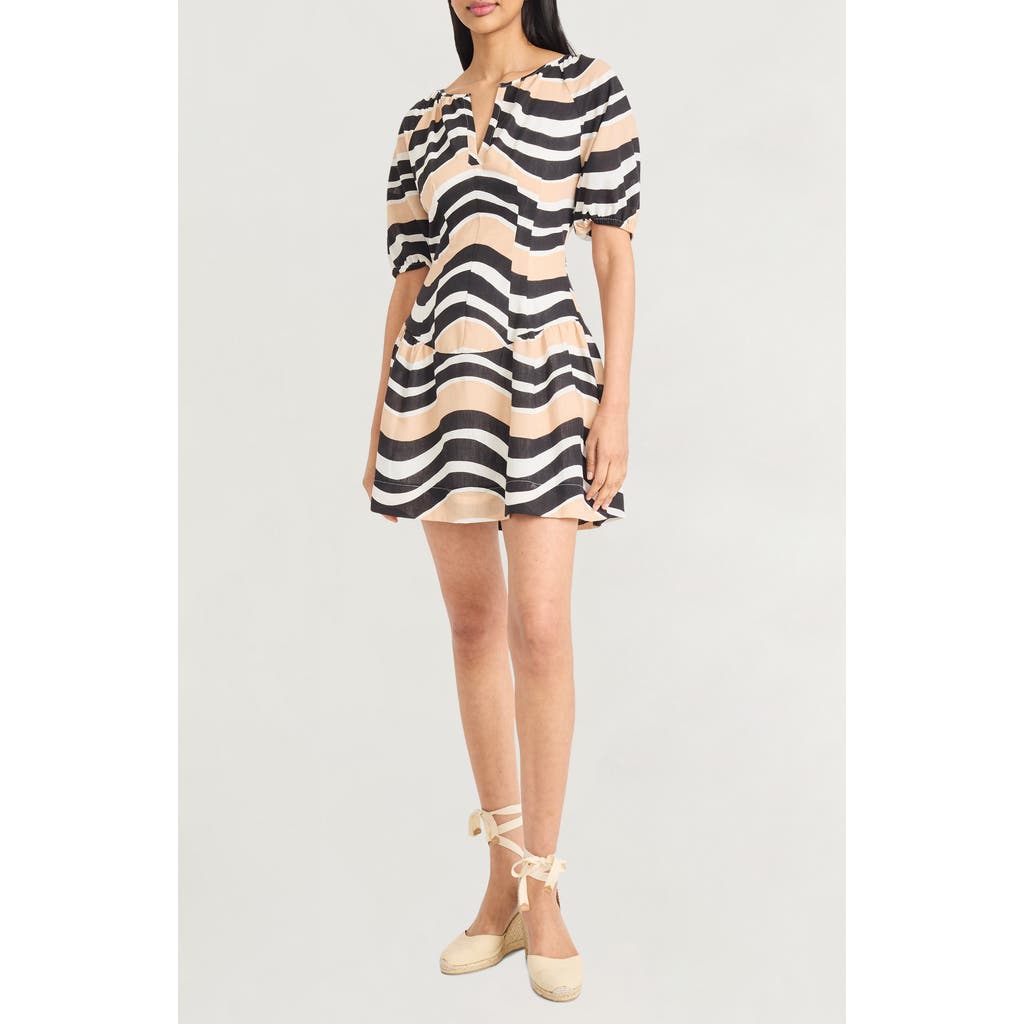 The Good Journey Puff Sleeve Mini Dress In Black/tan