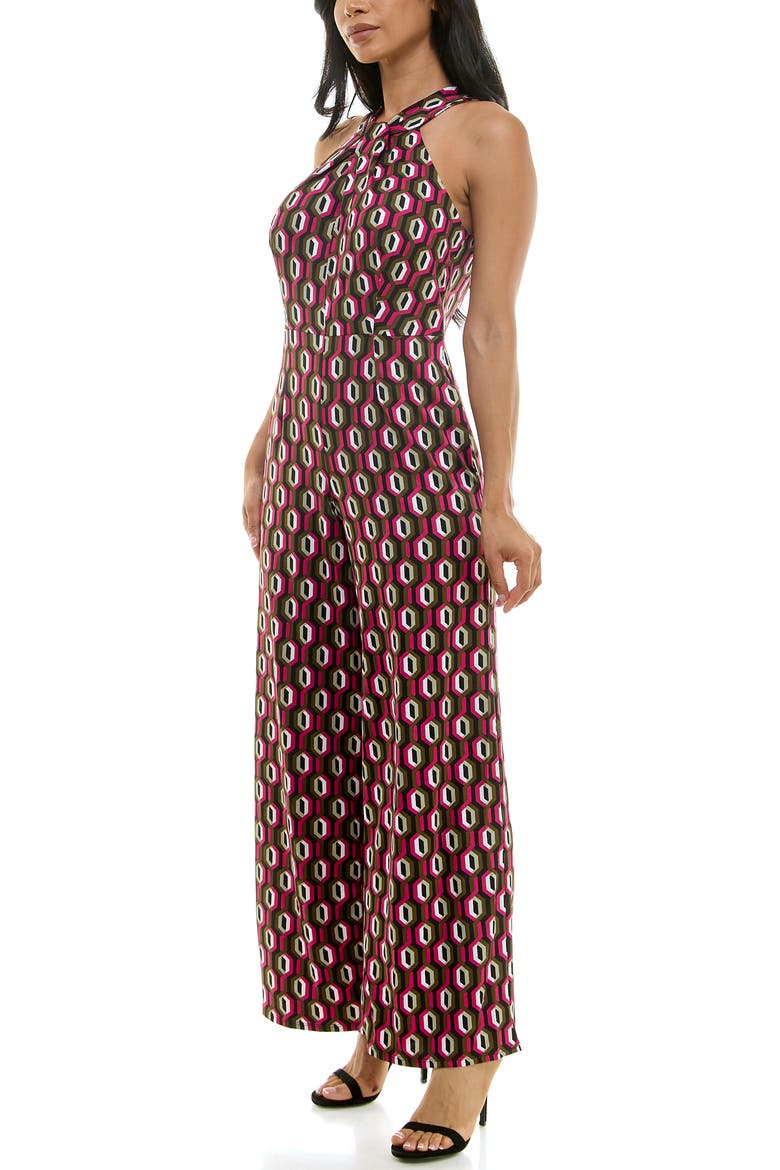 Twisted Halter Neck Jumpsuit, Alternate, color, BLACK/ OLIVE MULTI