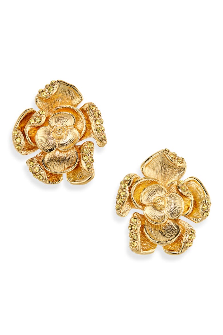 Small Pavé Rose Stud Earrings, Main, color, LIGHT TOPAZ