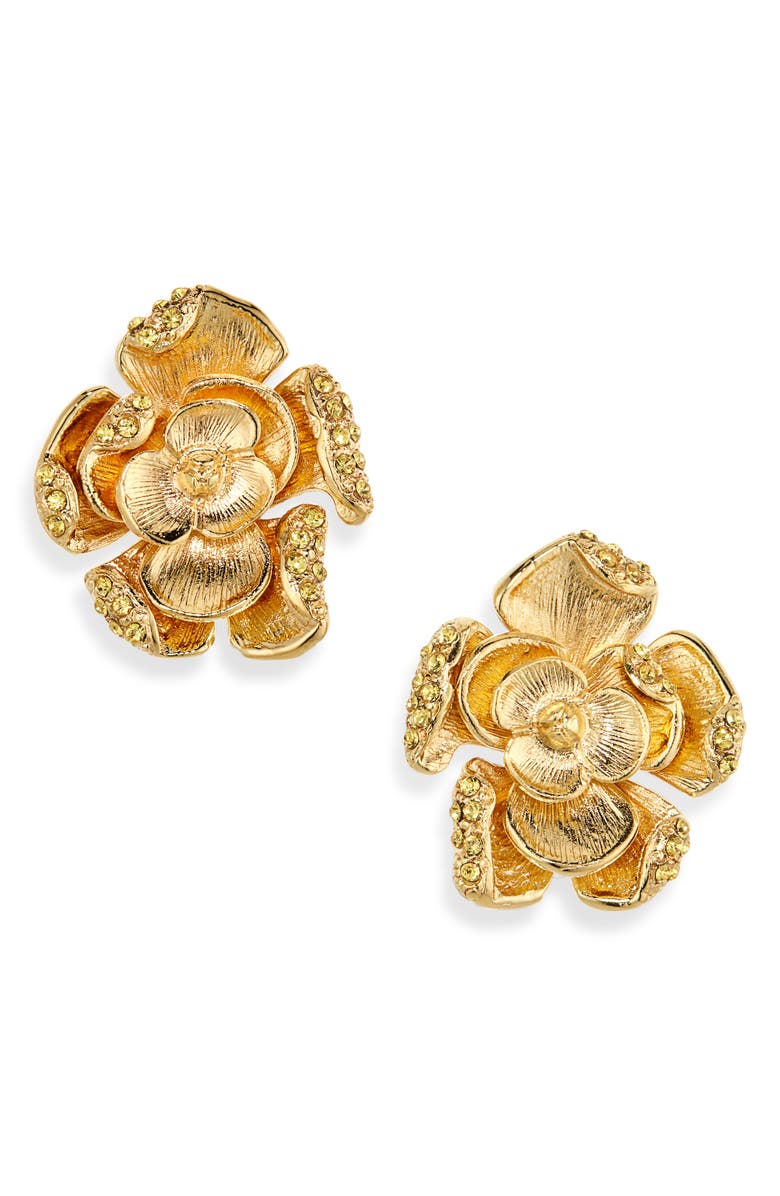 Oscar de la Renta Small Pavé Rose Stud Earrings, Main, color, Light Topaz