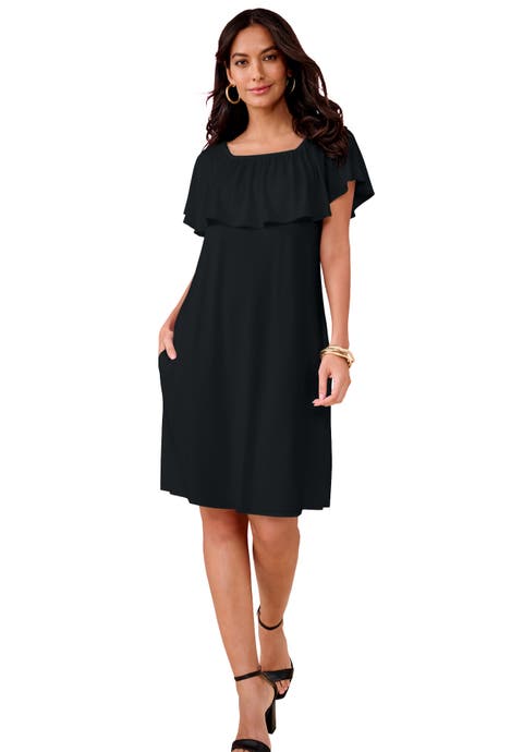 Plus Size Stretch Knit Convertible Flounce Dress