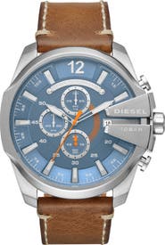DIESEL® Mega Chief Leather Strap Watch, 51mm