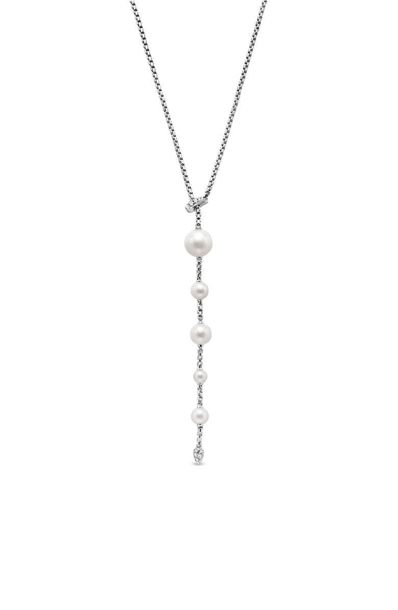 David Yurman Y-Necklace in Sterling Silver with Freshwater Pearl & Pavé Diamond, Main, color, 