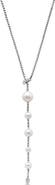 David Yurman Y-Necklace in Sterling Silver with Freshwater Pearl & Pavé Diamond