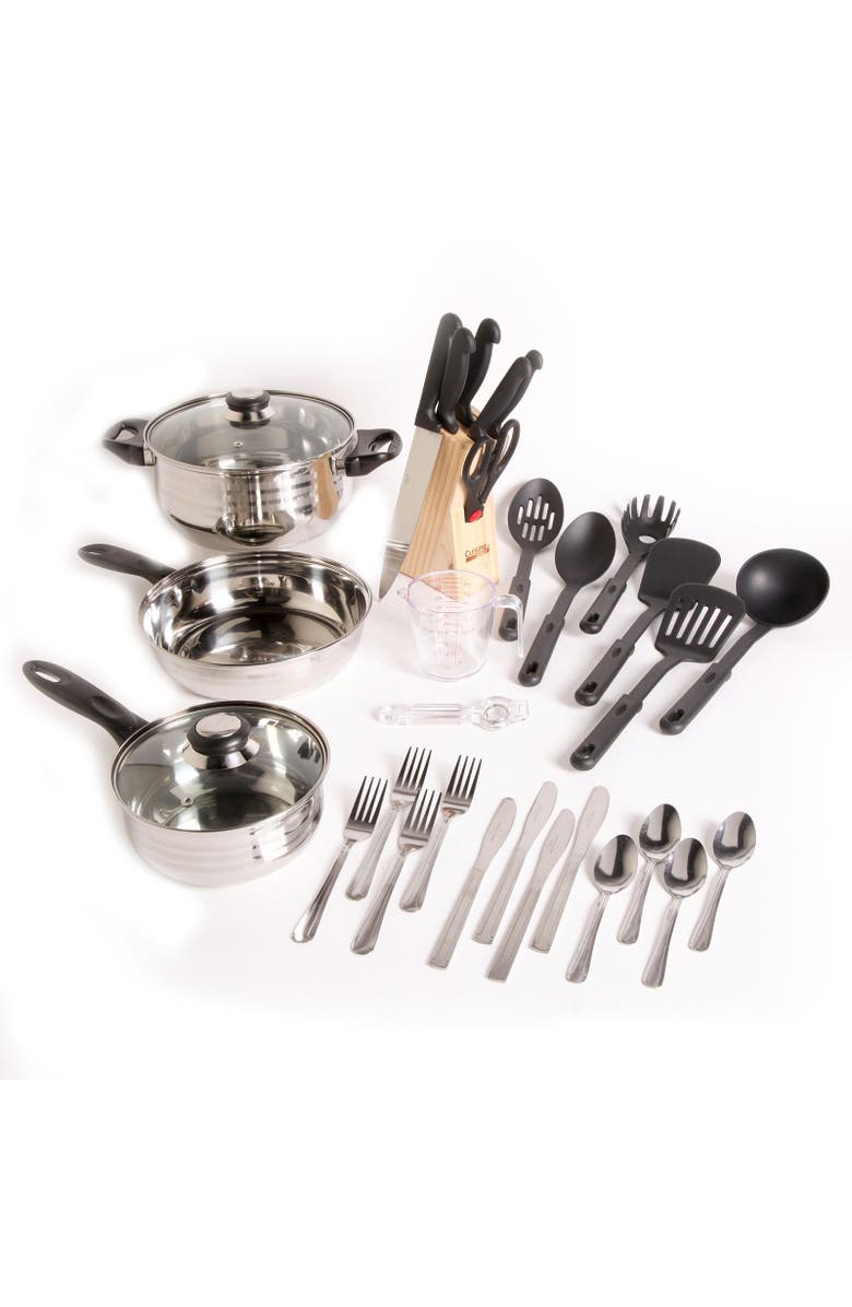 Gibson Home Total Kitchen Lybra 32-Piece Cookware Combo Set, Main, color, Black