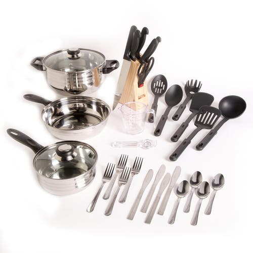Gibson Home Gibson Home Total Kitchen Lybra 32-piece Cookware Combo Set In Black