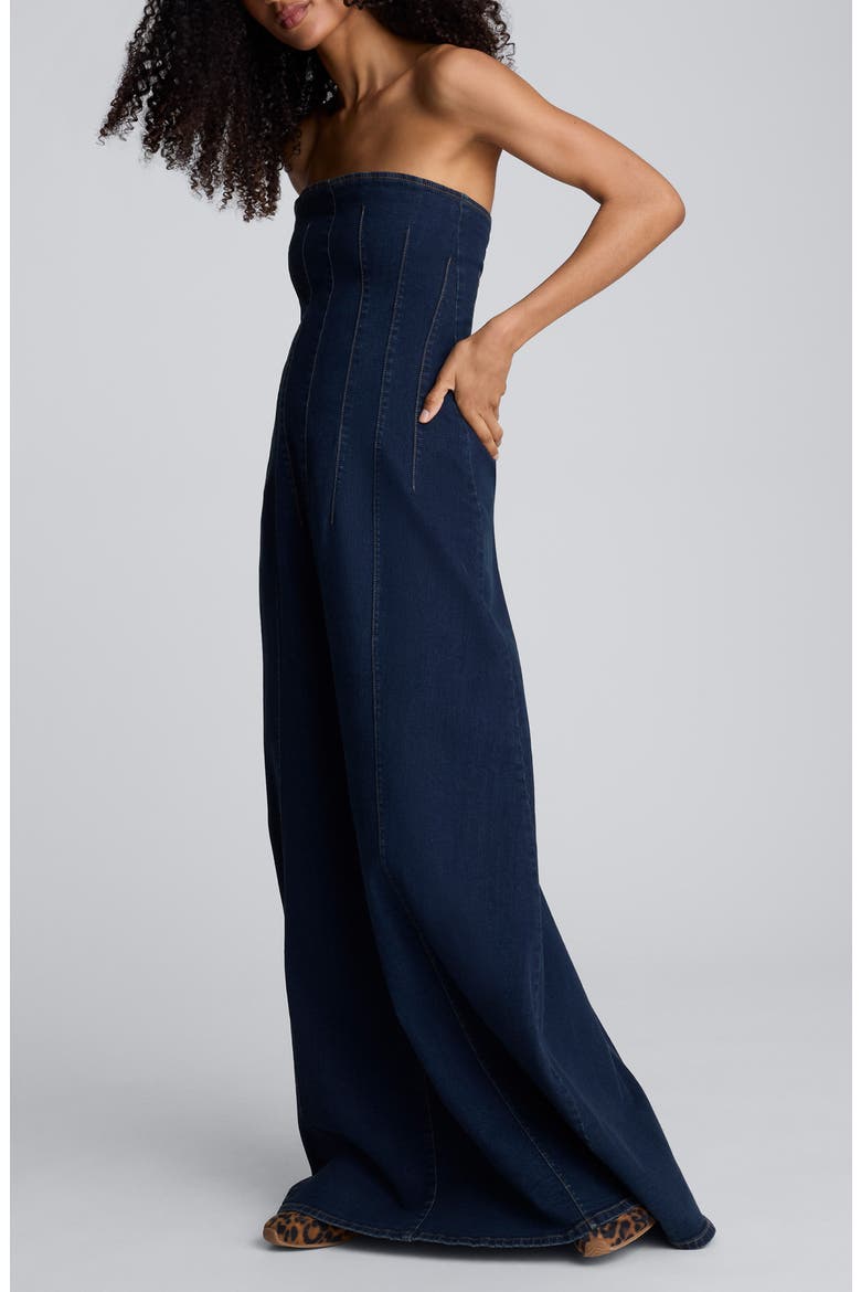 denim seamed maxi dress Pansy Scoop Neck Flounce Hem Maxi Dress Denim