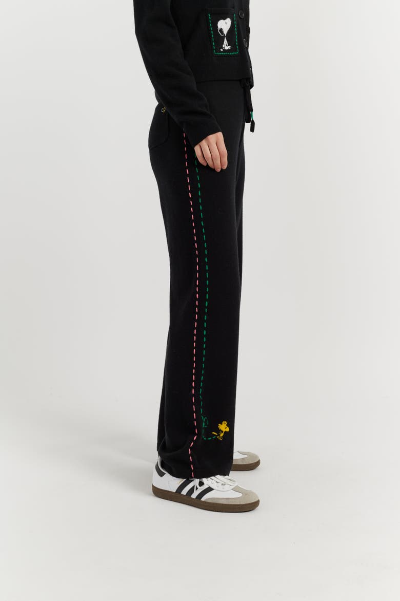 Wool-Cashmere Peanuts Stripe Wide Leg Track Pants, Alternate, color, Black
