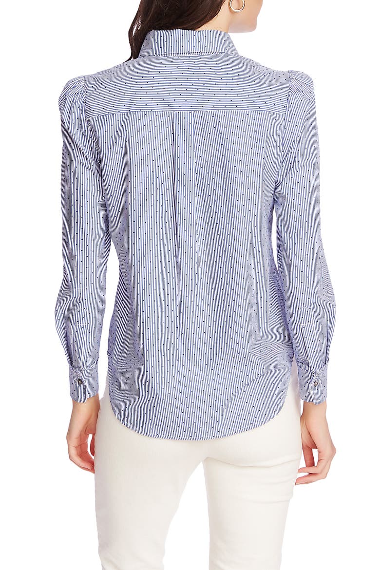 Pinstripe Flocked Dot Button-Up Cotton Shirt, Alternate, color, CHAMBRAY BLUE