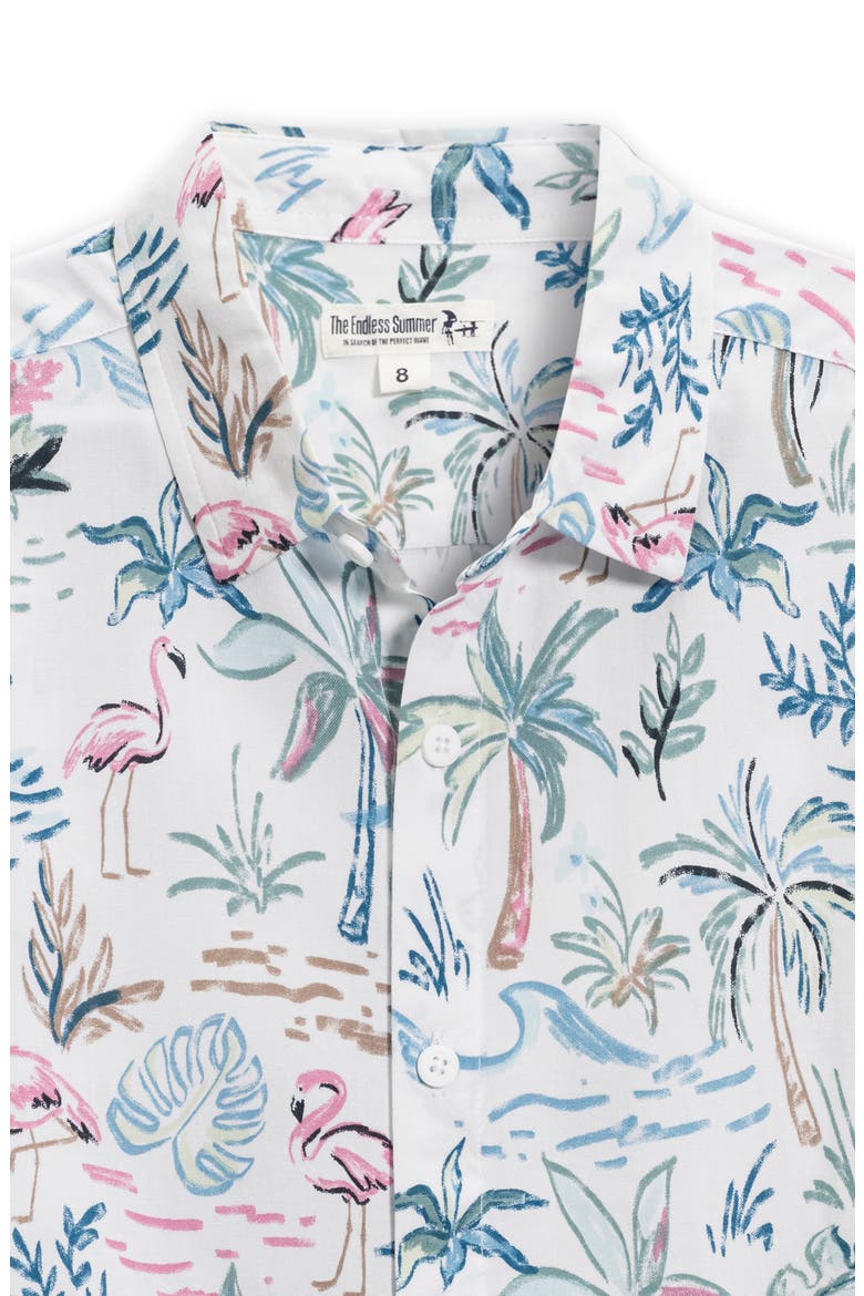 Kids' Flamingo Button-Up Shirt, Alternate, color, WHITE