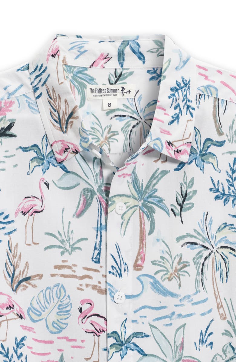 THE ENDLESS SUMMER Kids' Flamingo Button-Up Shirt, Alternate, color, White