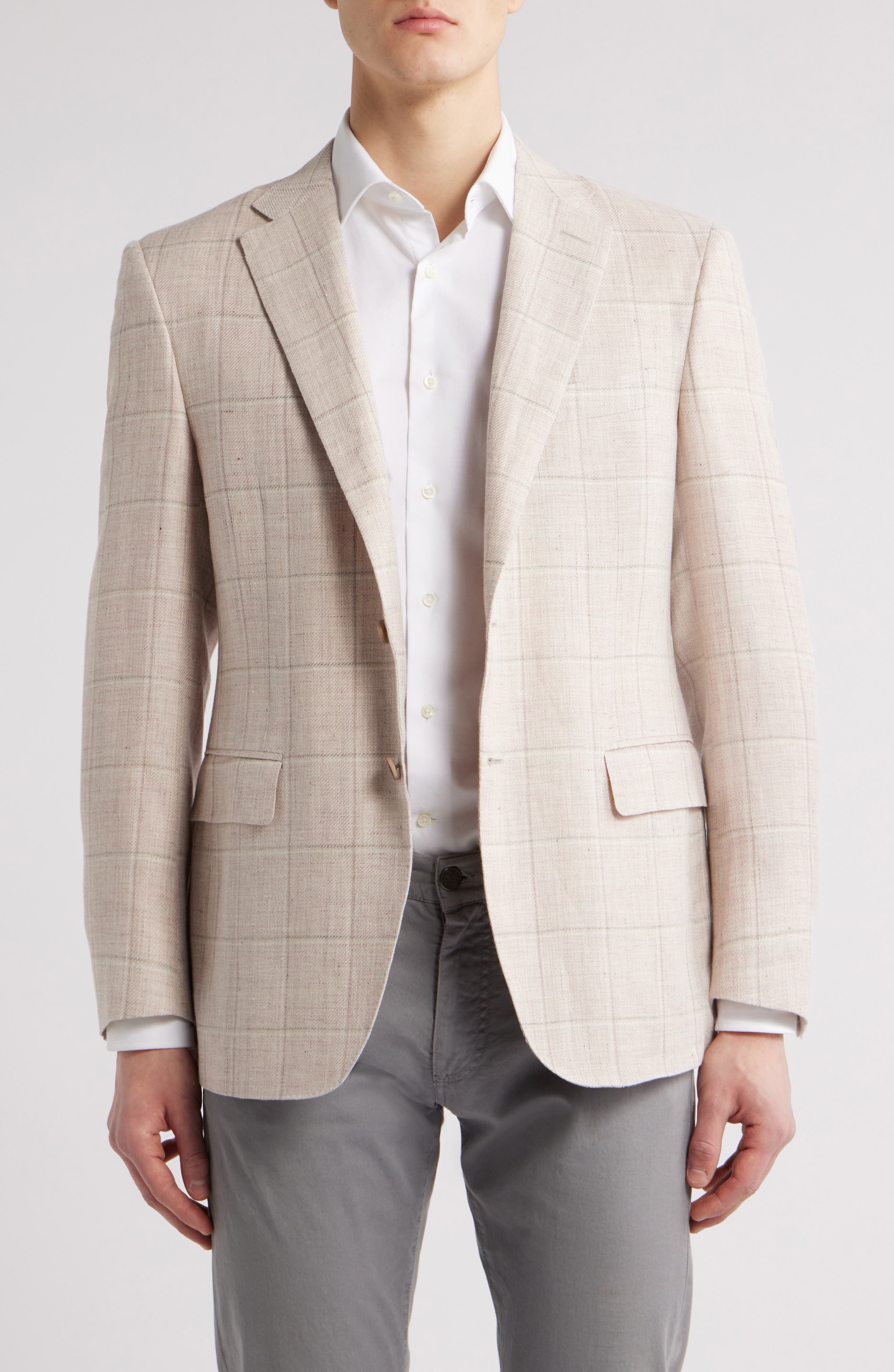 Canali Siena Regular Fit Windowpane Check Linen & Wool Twill Sport Coat