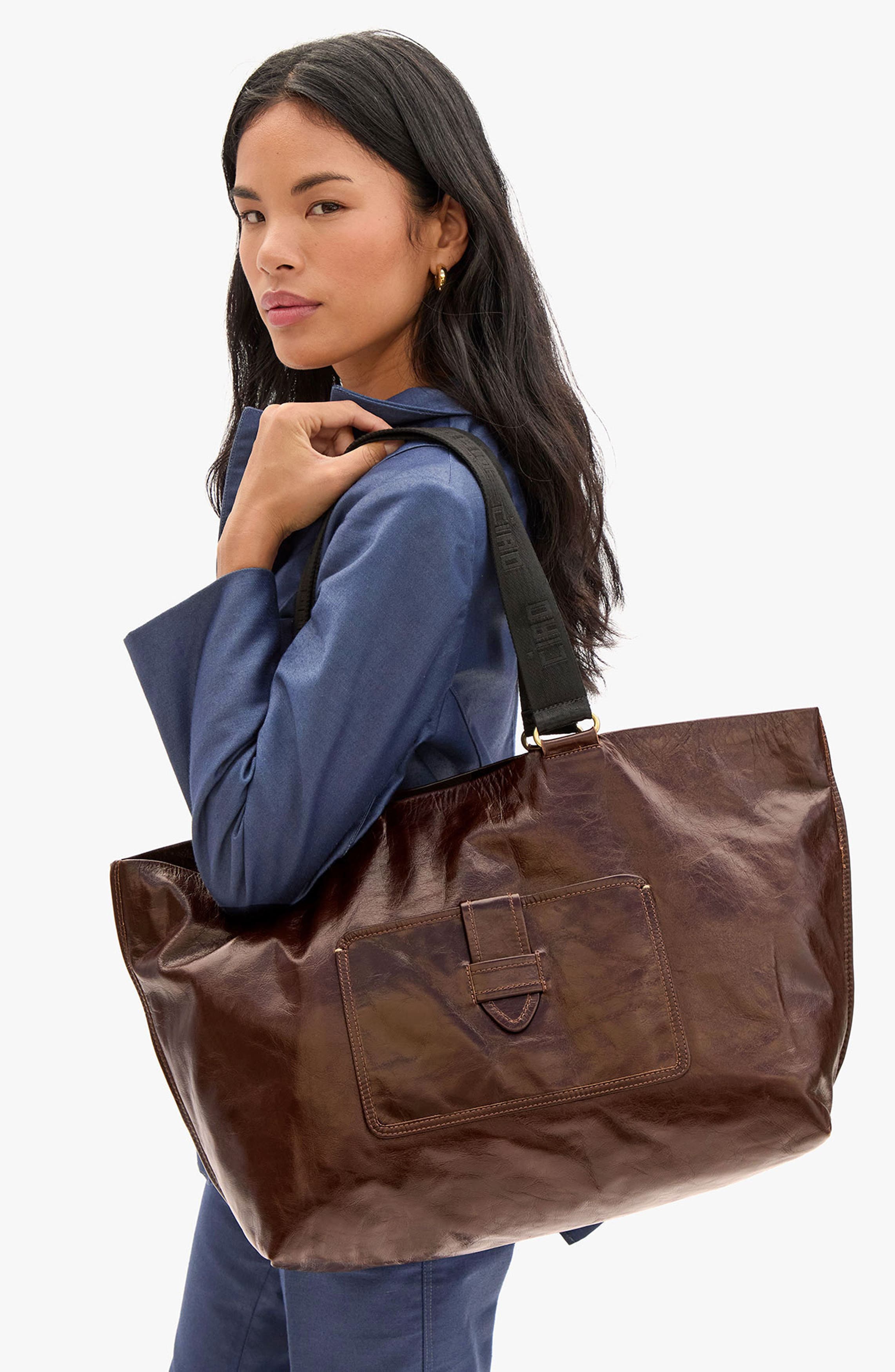 Clare V. Grande Bateau Leather Tote, Alternate, color, Mocha