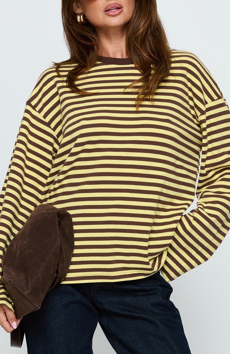 Princess Polly Settle Down Stripe Oversize T-Shirt, Main, color, Yellow