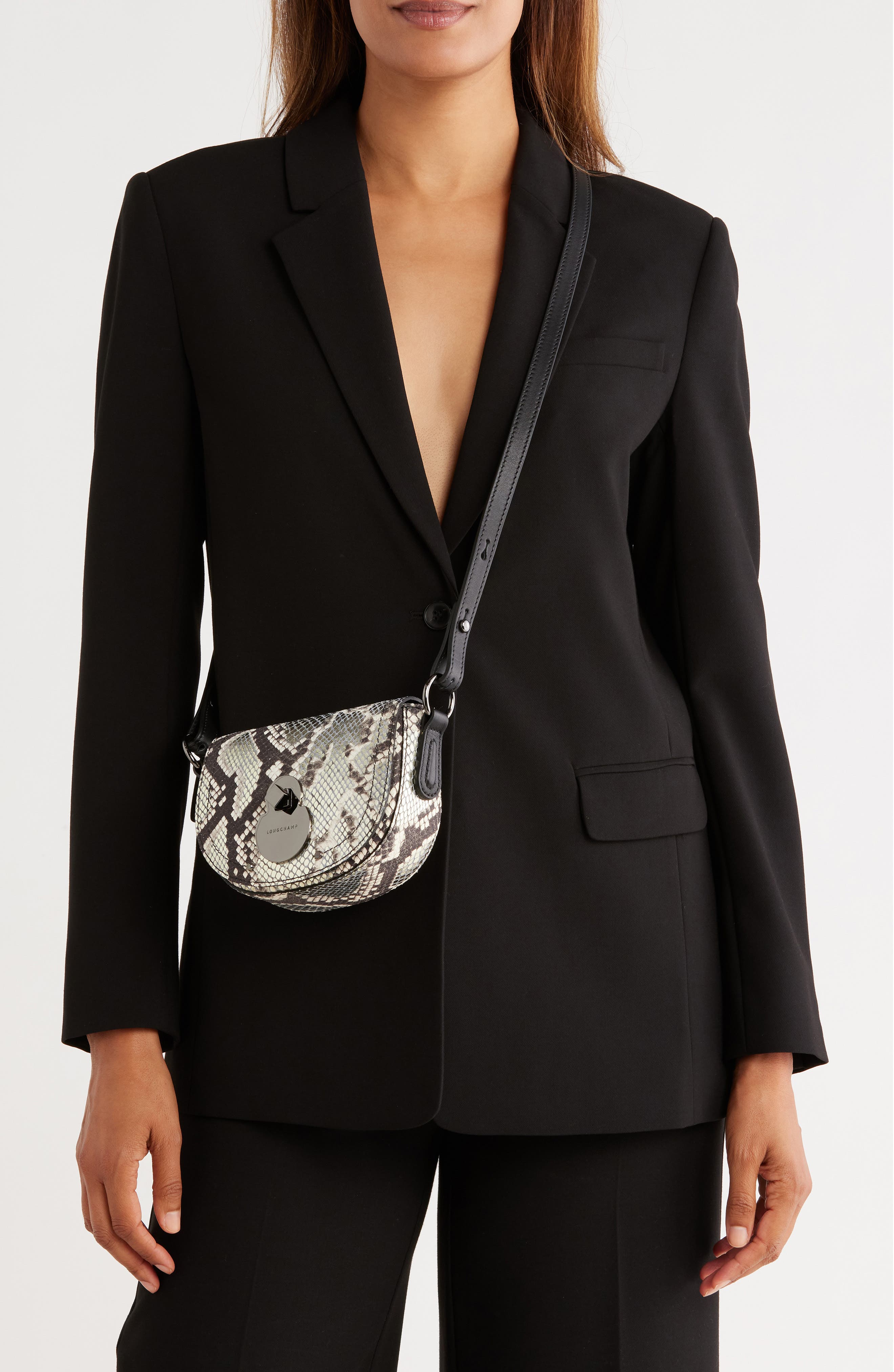 Longchamp Cavalcade Snakeskin Print Extra Small Crossbody Bag, Alternate, color, Platinum