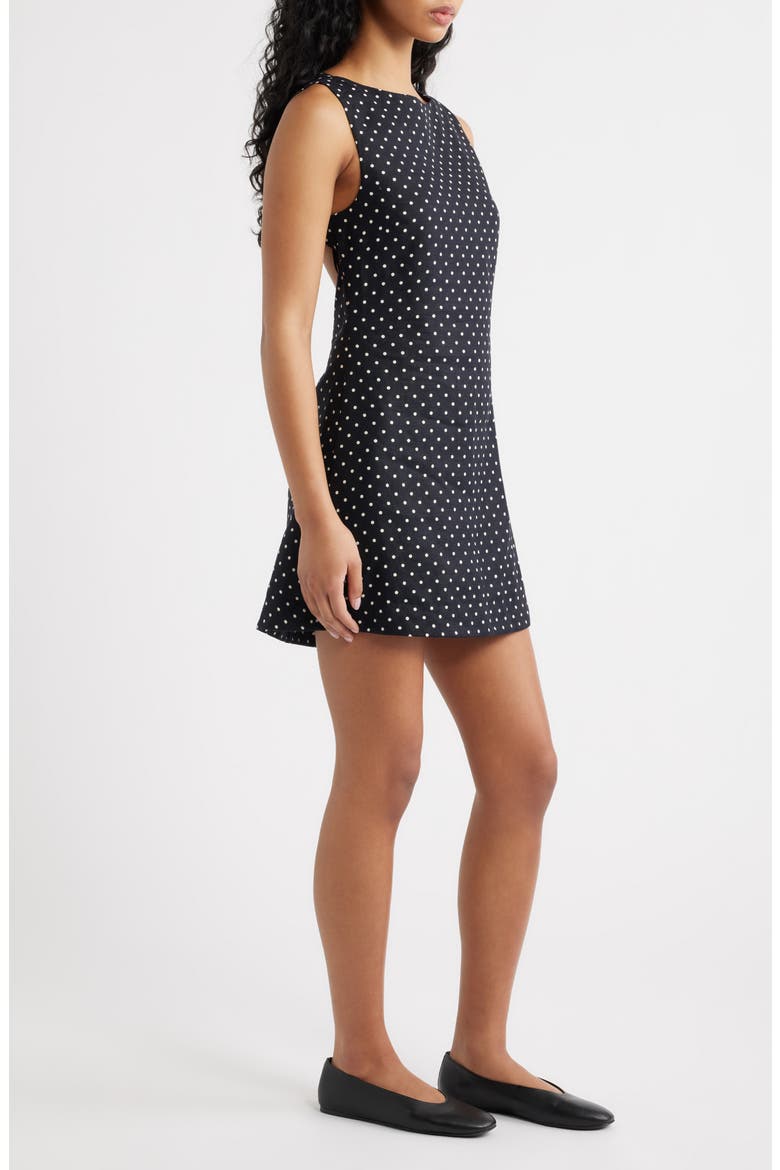 Jacie Polka Dot Open Back Linen Minidress, Alternate, color, BLACK/ CREAM