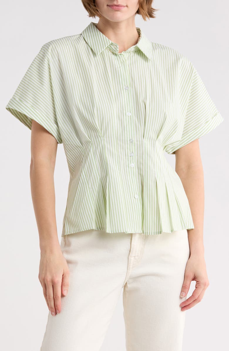 CeCe Pleat Waist Top, Main, color, Pale Lime