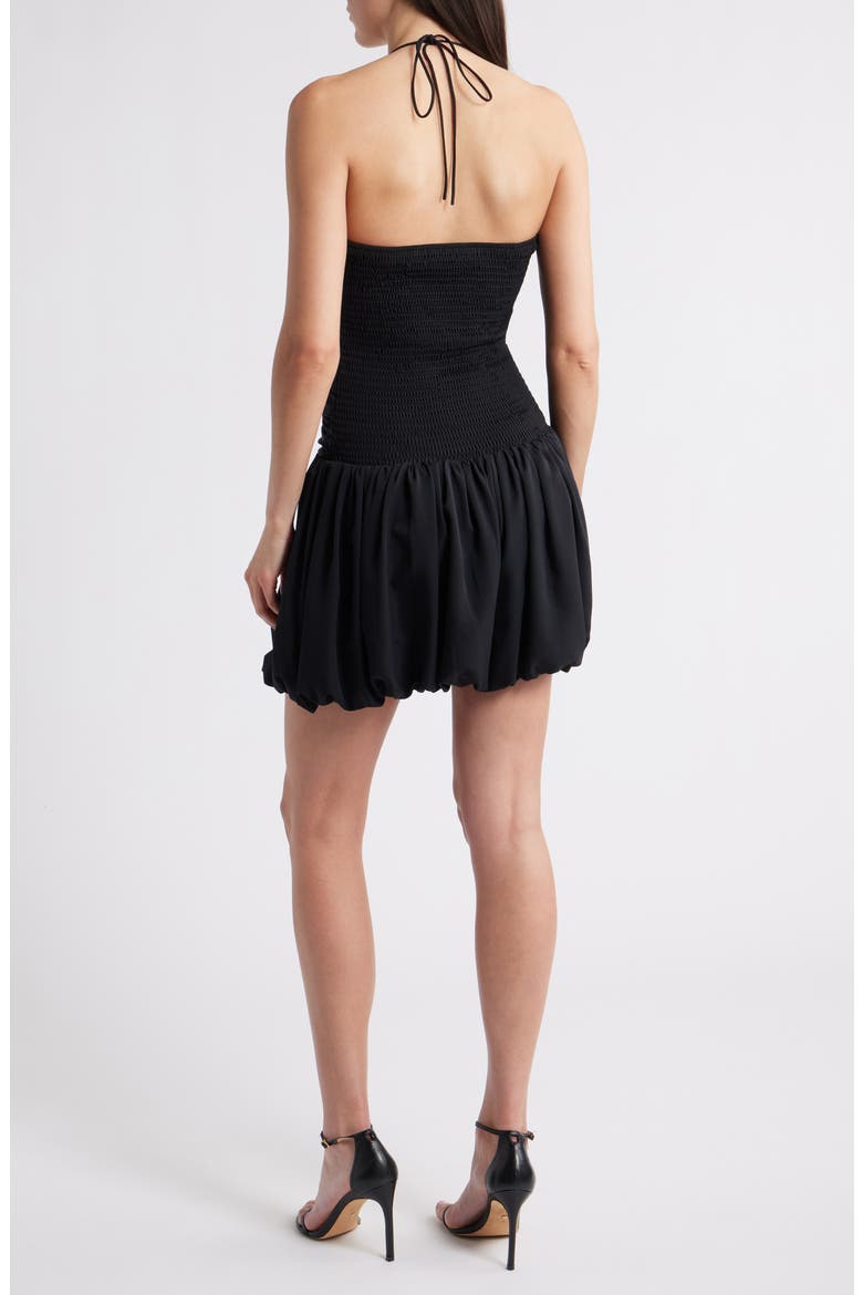 Faye Rosette Ruched Halter Minidress, Alternate, color, BLACK