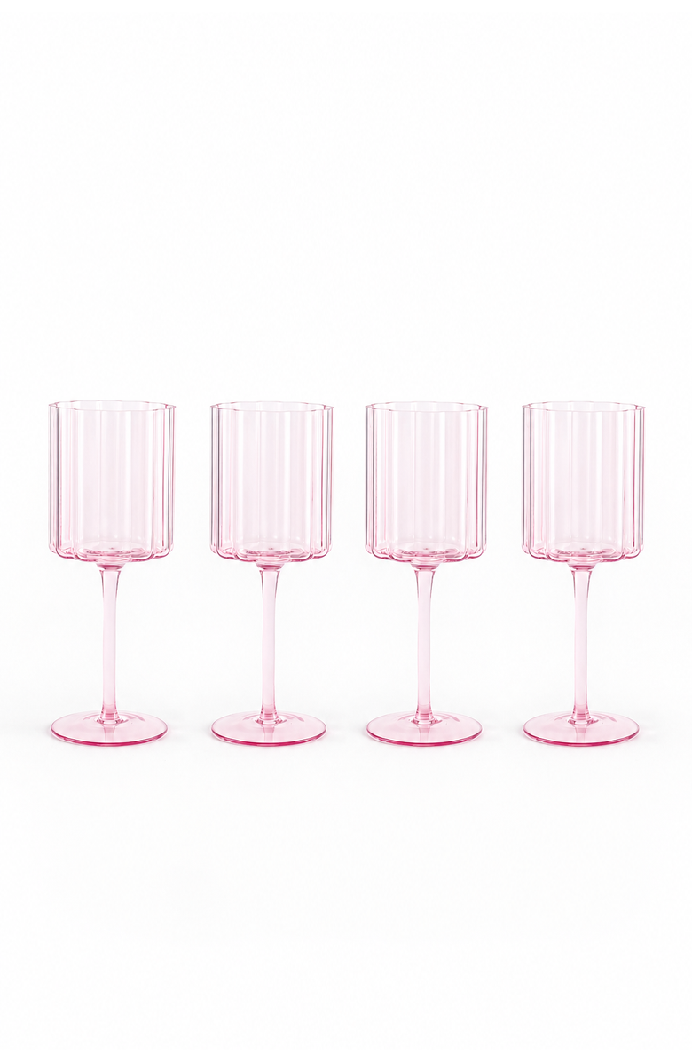 Jeanne Fitz Scalloped Rim Fluted Wine Glass, Set of 4, 12oz, Blush Pink, Main, color, Pink