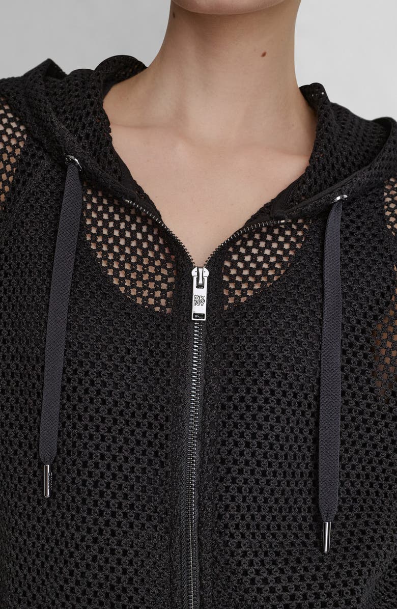 DKNY Open Stitch Hoodie, Alternate, color, Black