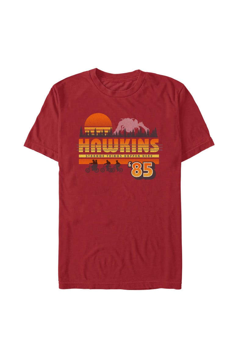Netflix Men's Retro Hawkins Bikers Short Sleeve Graphic T-Shirt, Main, color, Cardinal