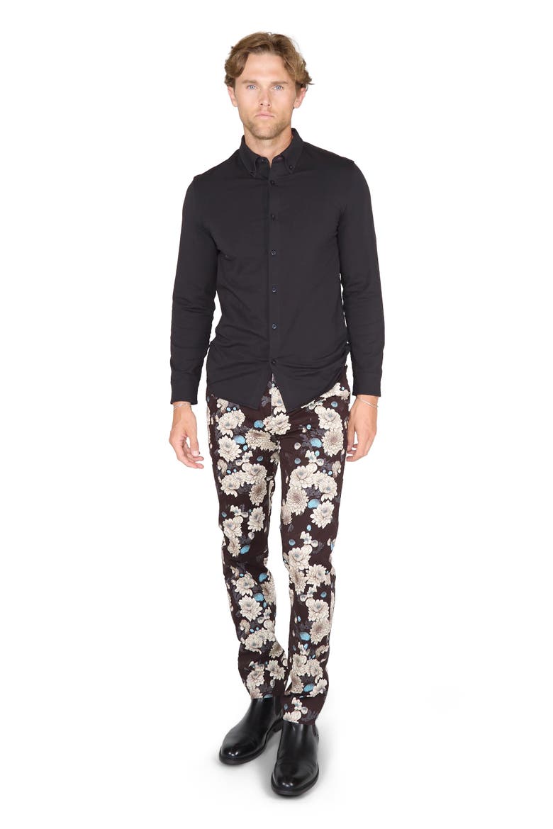 Jack Flat Front Stretch Sateen Pant, Alternate, color, Serious Floral Black