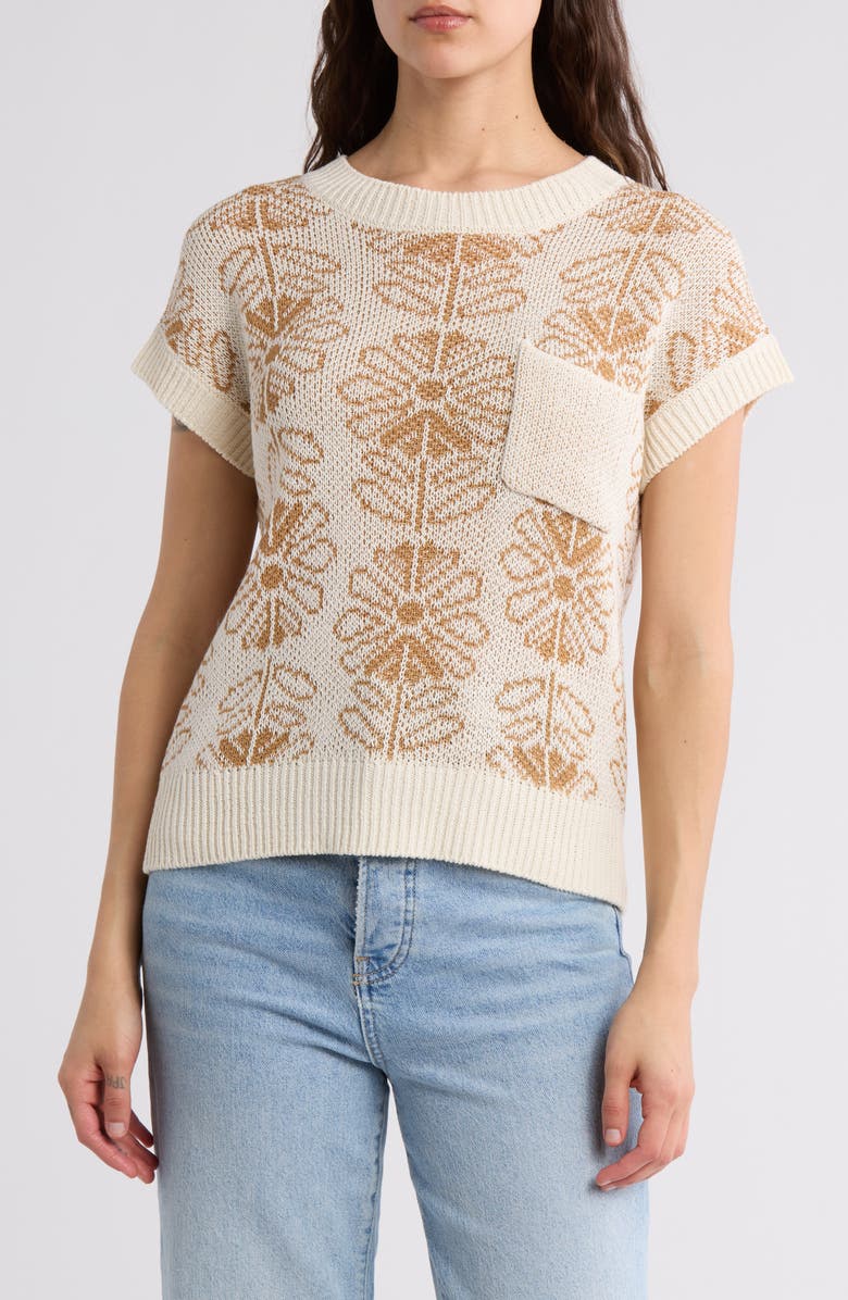 Blu Pepper Floral Jacquard Sweater, Main, color, Tan