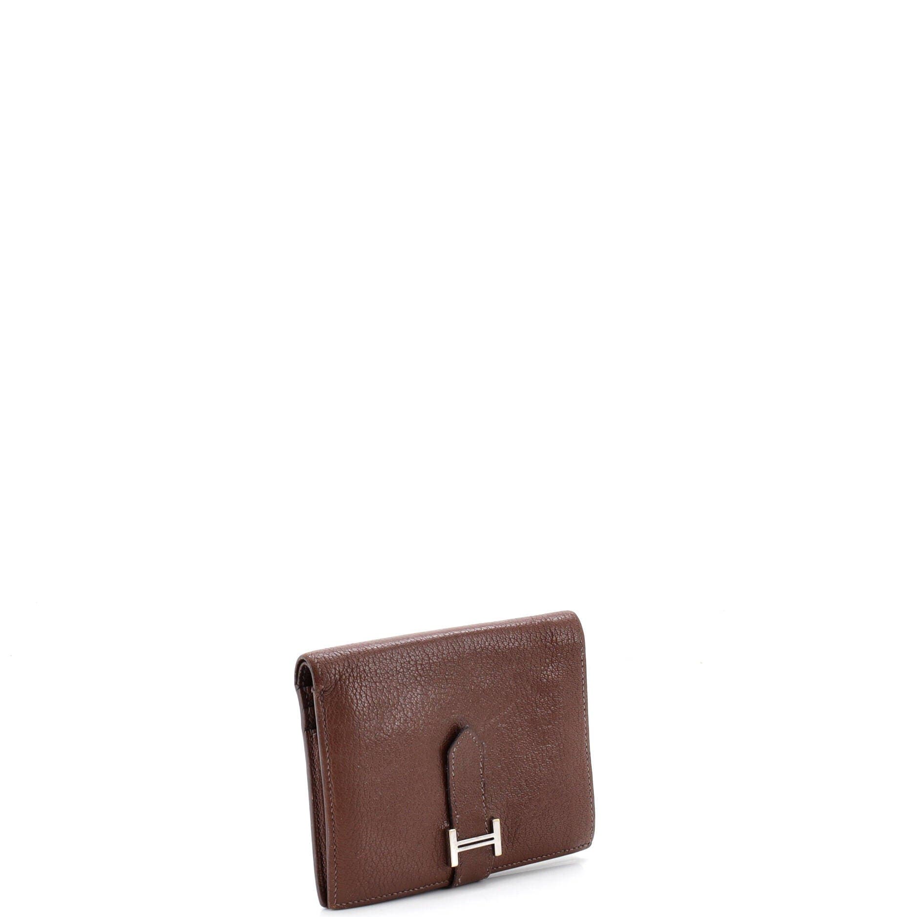 Pre-Owned Hermes Bearn Wallet Tadelakt Compact, Alternate, color, Marron Fonce