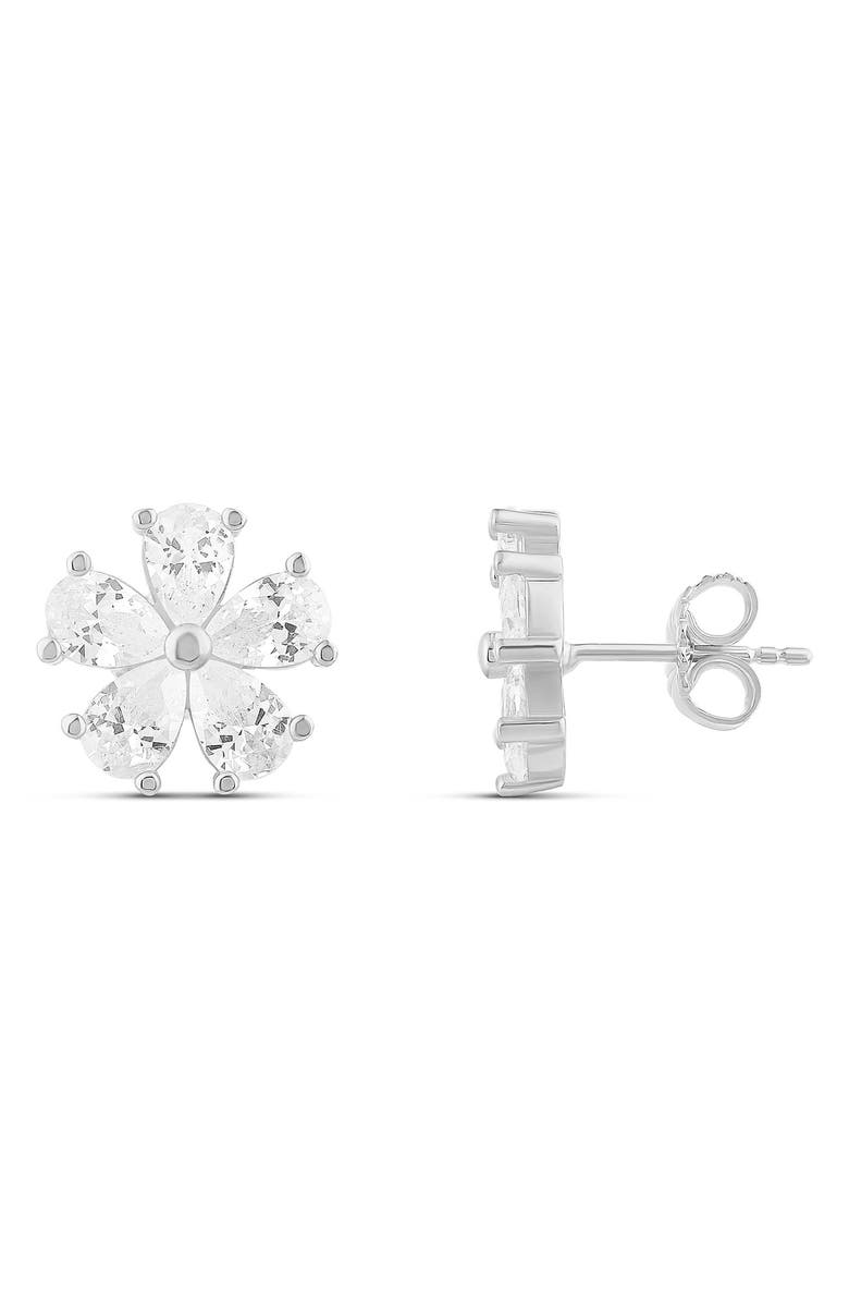 SHYMI Flower Cubic Zirconia Stud Earrings, Main, color, Silver