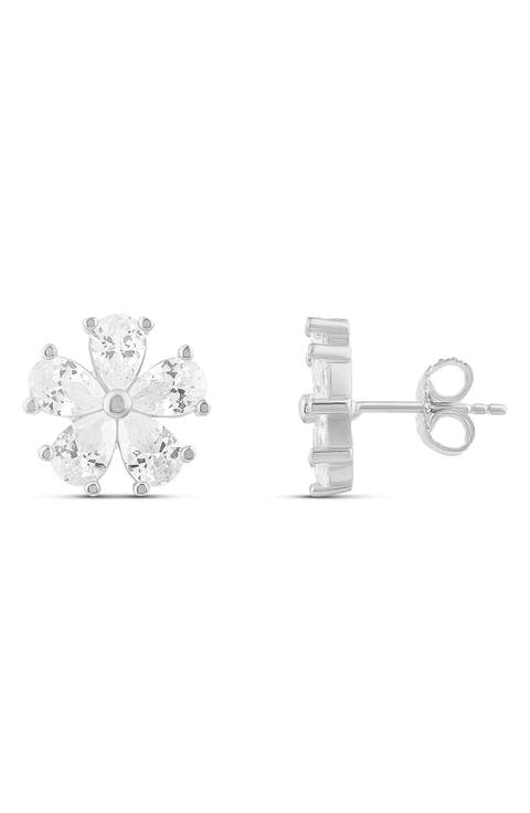 Flower Cubic Zirconia Stud Earrings