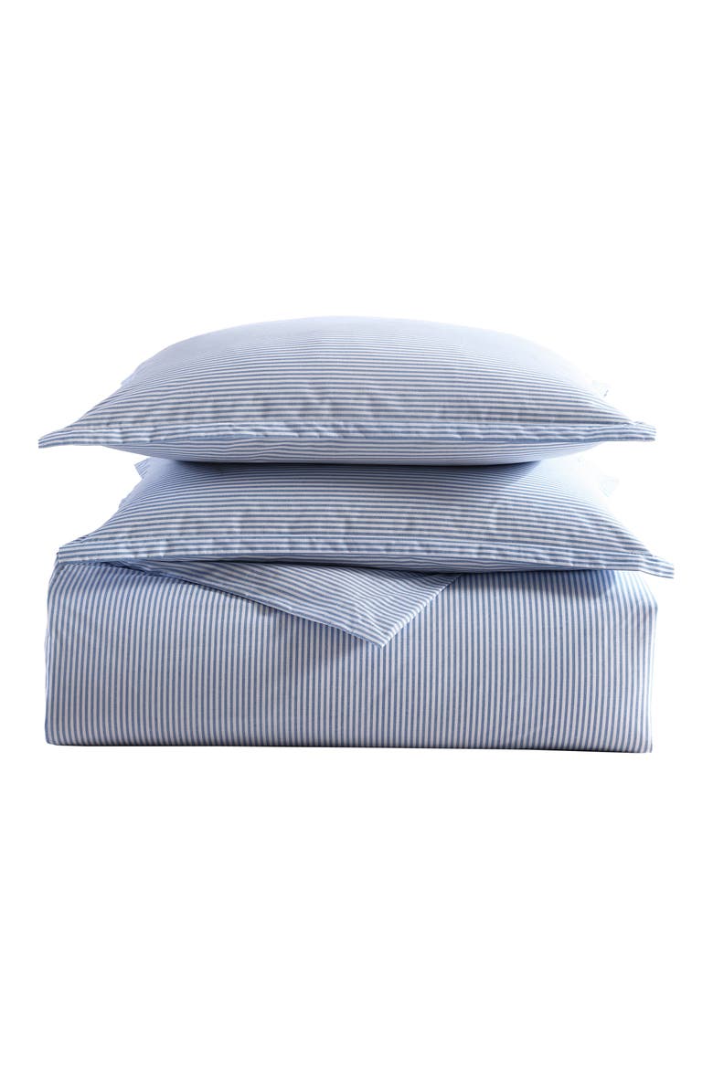 Oxford Stripe 200 Thread Count Cotton Percale Sheet Set, Main, color, WHITE/ BLUE