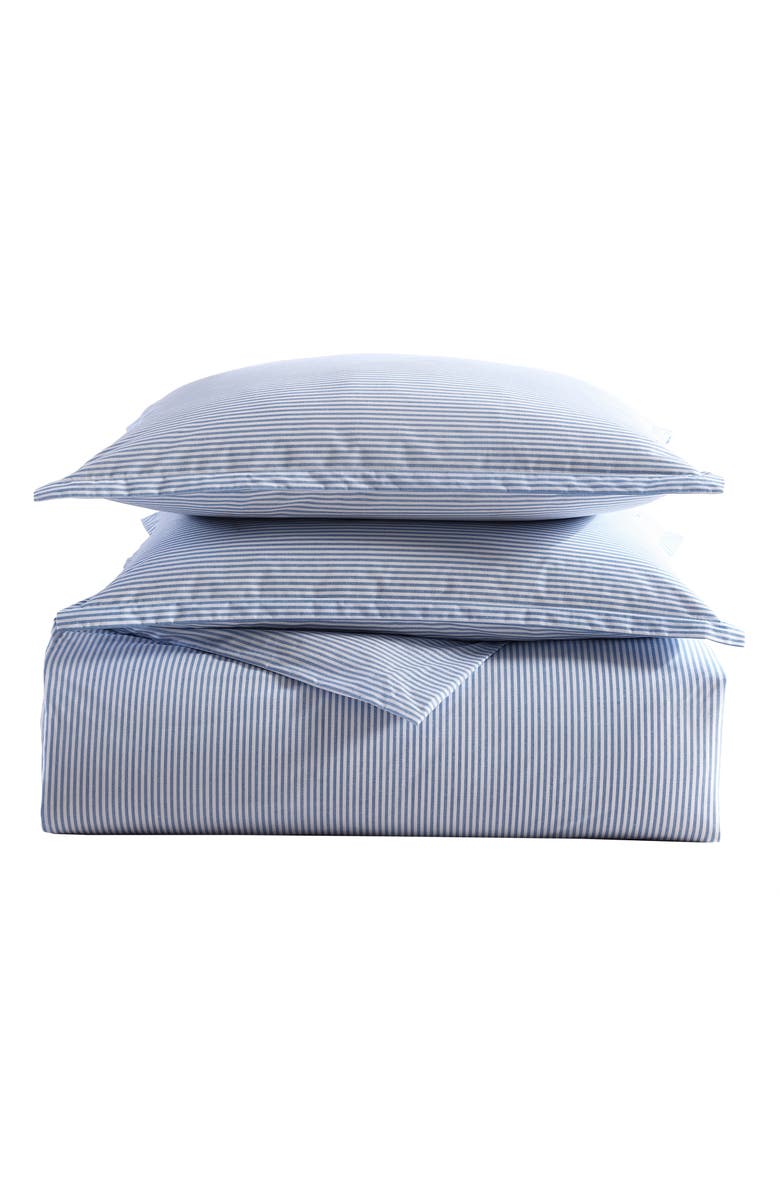 POPPY AND FRITZ Oxford Stripe 200 Thread Count Cotton Percale Sheet Set, Main, color, White/ Blue