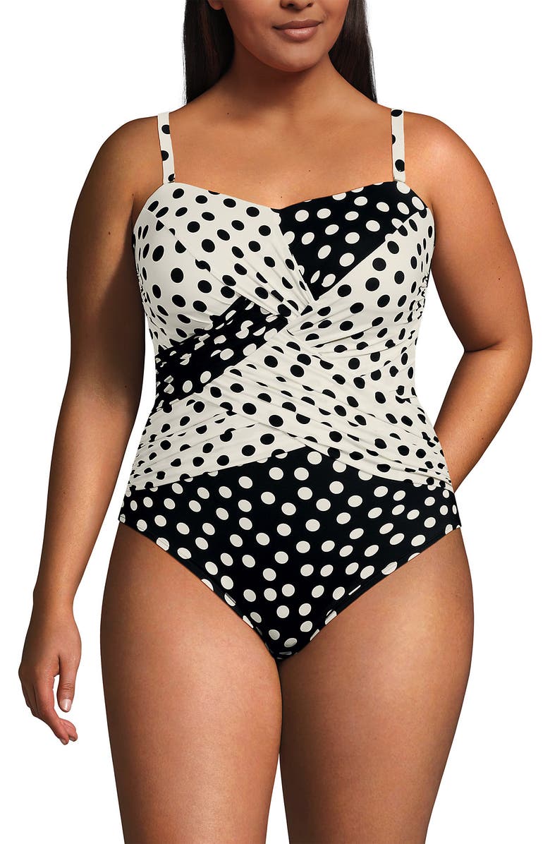 Lands' End Plus Size Slender Suit Wrap Bandeau One Piece Swimsuit, Alternate, color, 