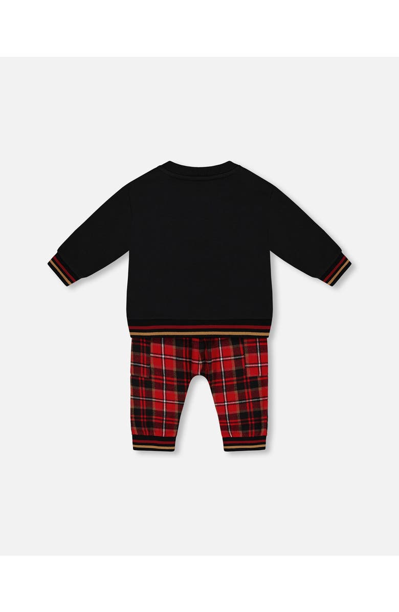 Deux par Deux Baby Boy's Fleece Sweatshirt And Pant Set Plaid Black And Red, Alternate, color, 