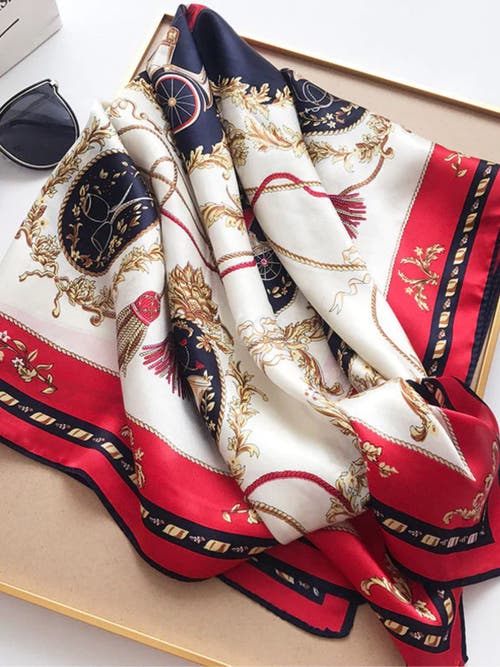 Silksilky 100% Mulberry Silk Printed Square Shawl Scarf In Red