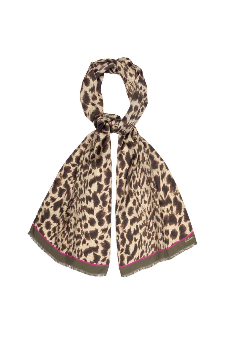 Leopard Silk Scarf, Main, color, Brown