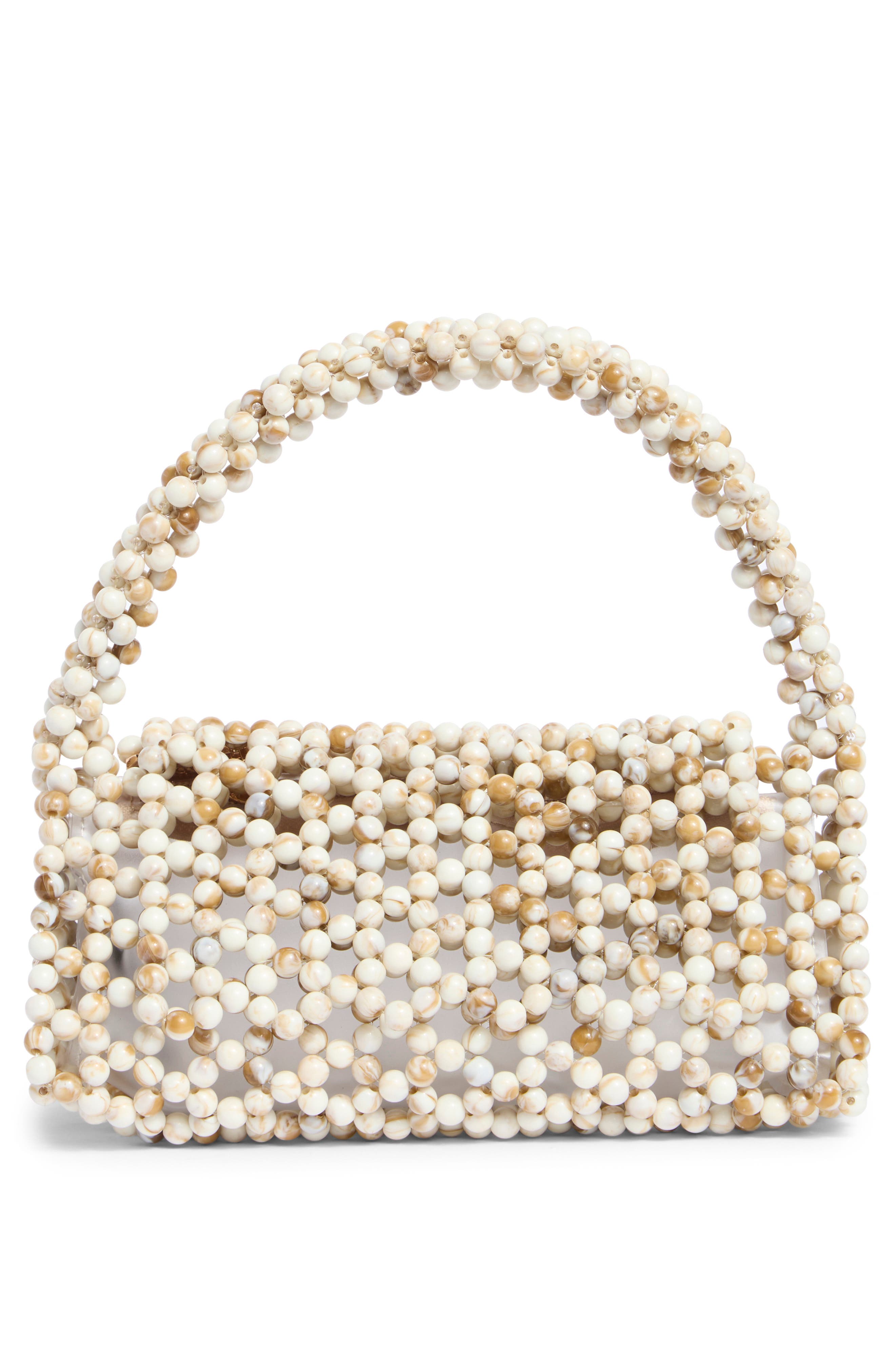 Amrita Faux Pearl Top Handle Bag, Alternate, color, NATURAL