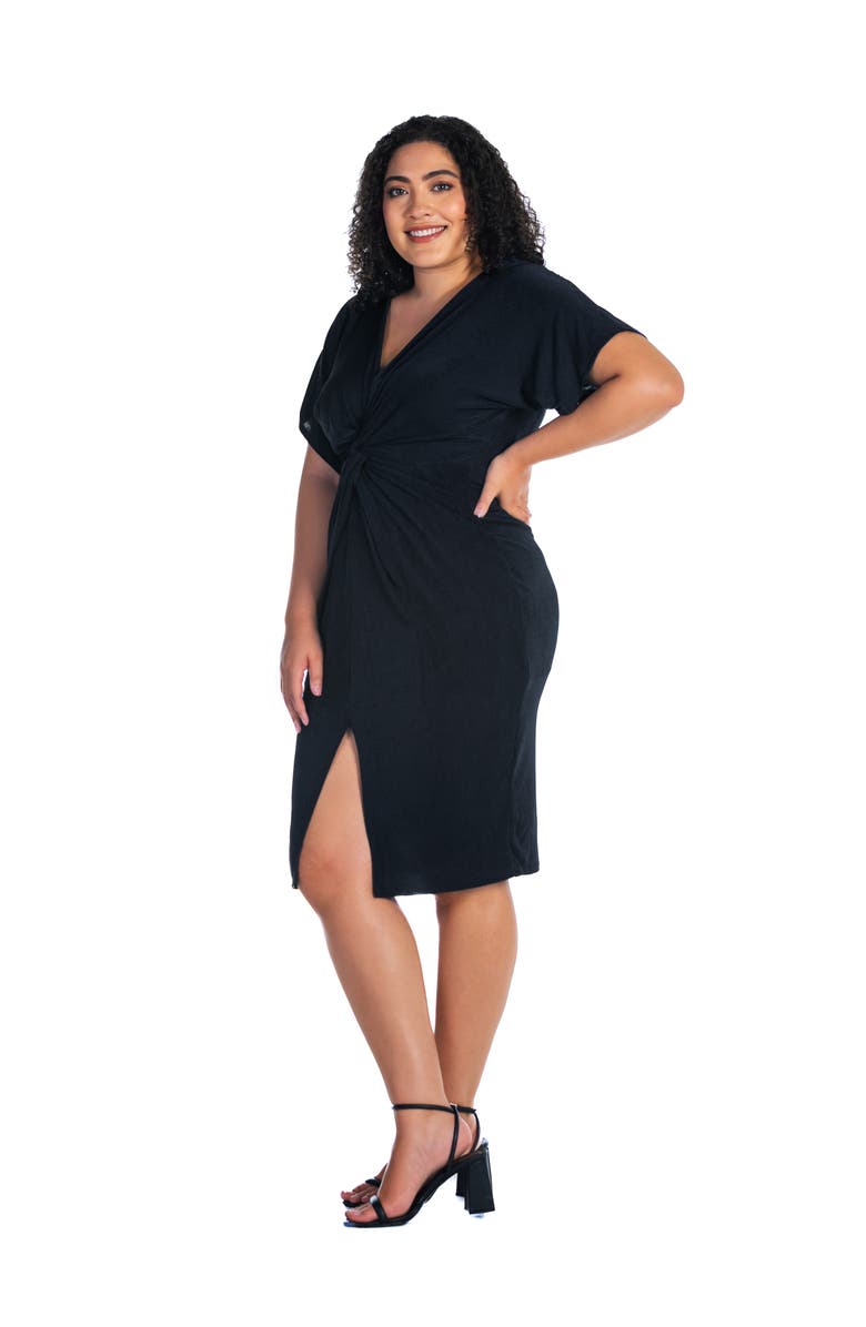 24seven Comfort Apparel Short Sleeve V-Neck Twist Front Split Hem Dress, Alternate, color, Black