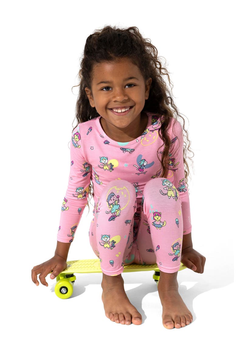 Kids' Skater Kitty Set of 2 Piece Pajamas, Alternate, color, Skater Kitty