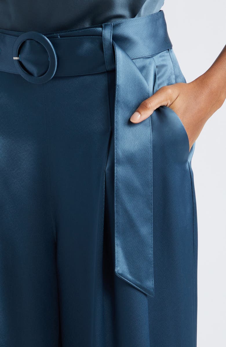 Cinq à Sept Shauna Belted Satin Wide Leg Pants, Alternate, color, Rustic Blue