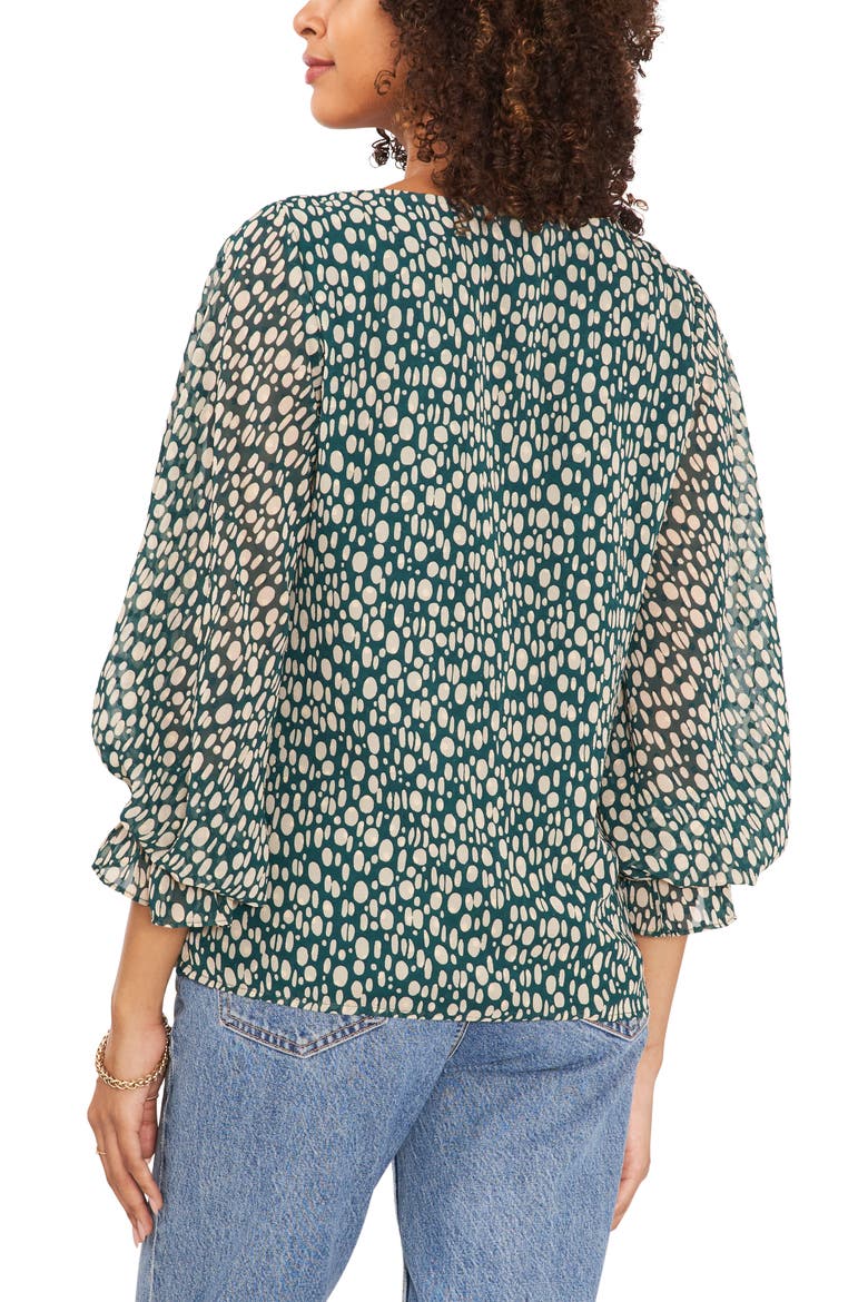 Bubble Sleeve Dot Print Blouse, Alternate, color, RICH SPRUCE