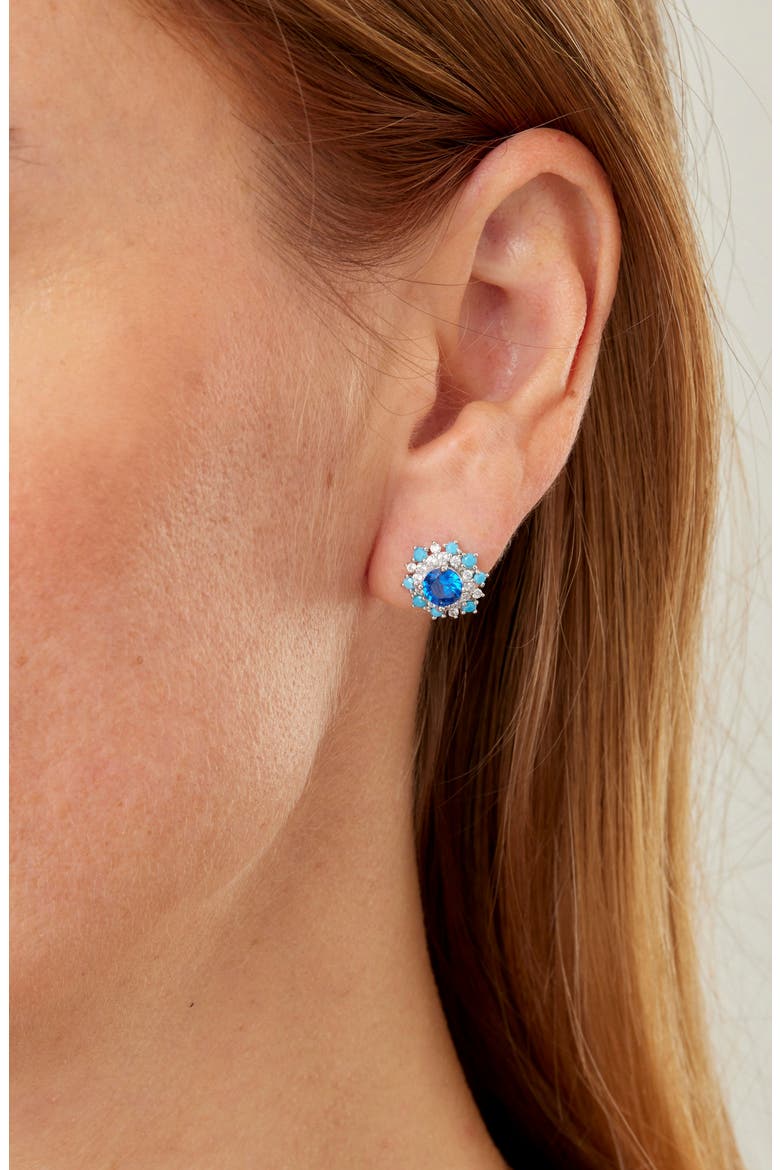 Blue Halo Stud Earrings, Alternate, color, BLUE/ WHITE