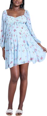 MOTHERHOOD MATERNITY Long Sleeve Front Tie Tiered Maternity Mini Dress