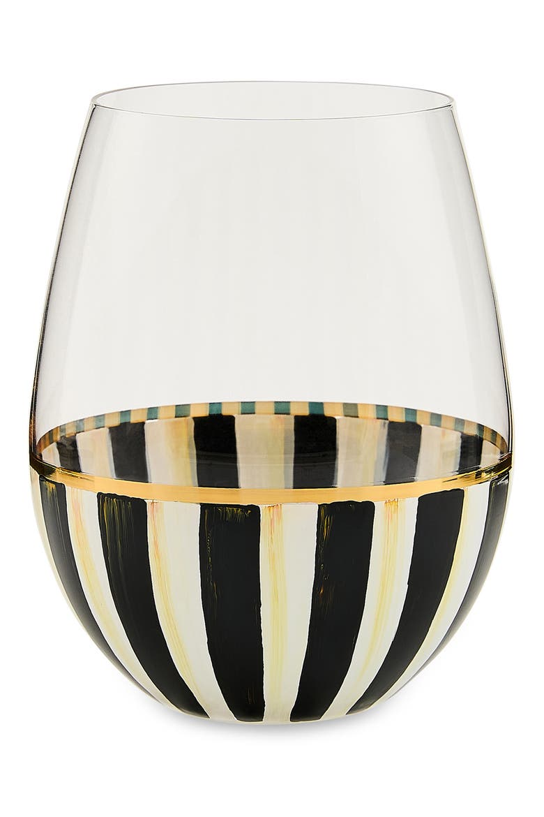 Courtly Stripe Stemless Wine Glass, Main, color, BLACK