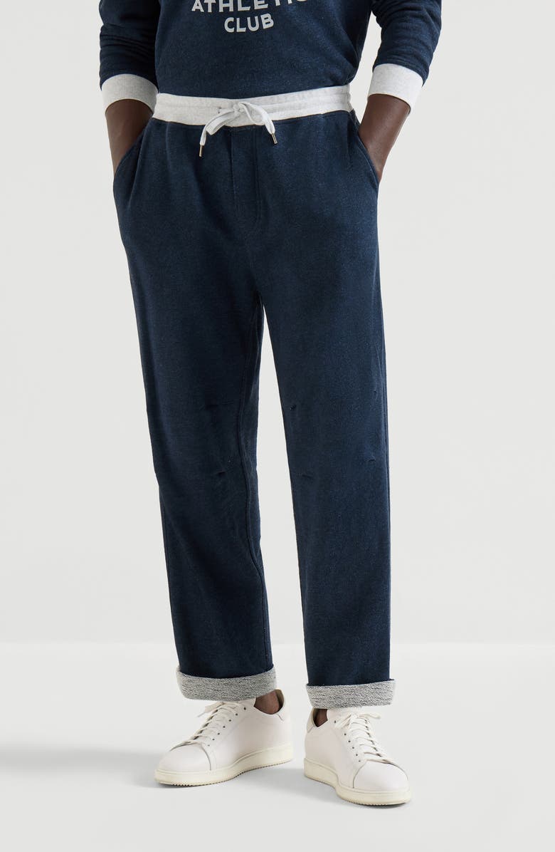 Brunello Cucinelli French terry trousers, Main, color, Navy Blue