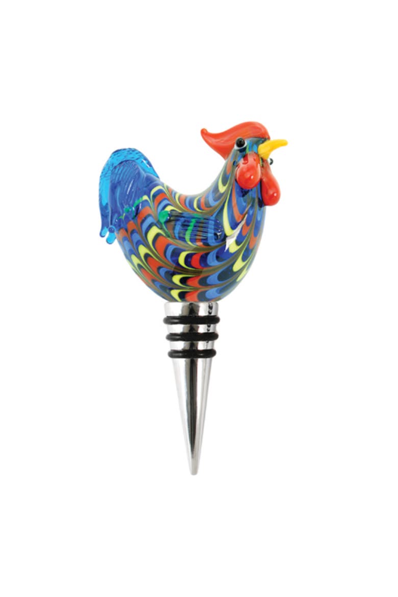 Rooster Glass Bottle Stopper, Main, color, Multicolor