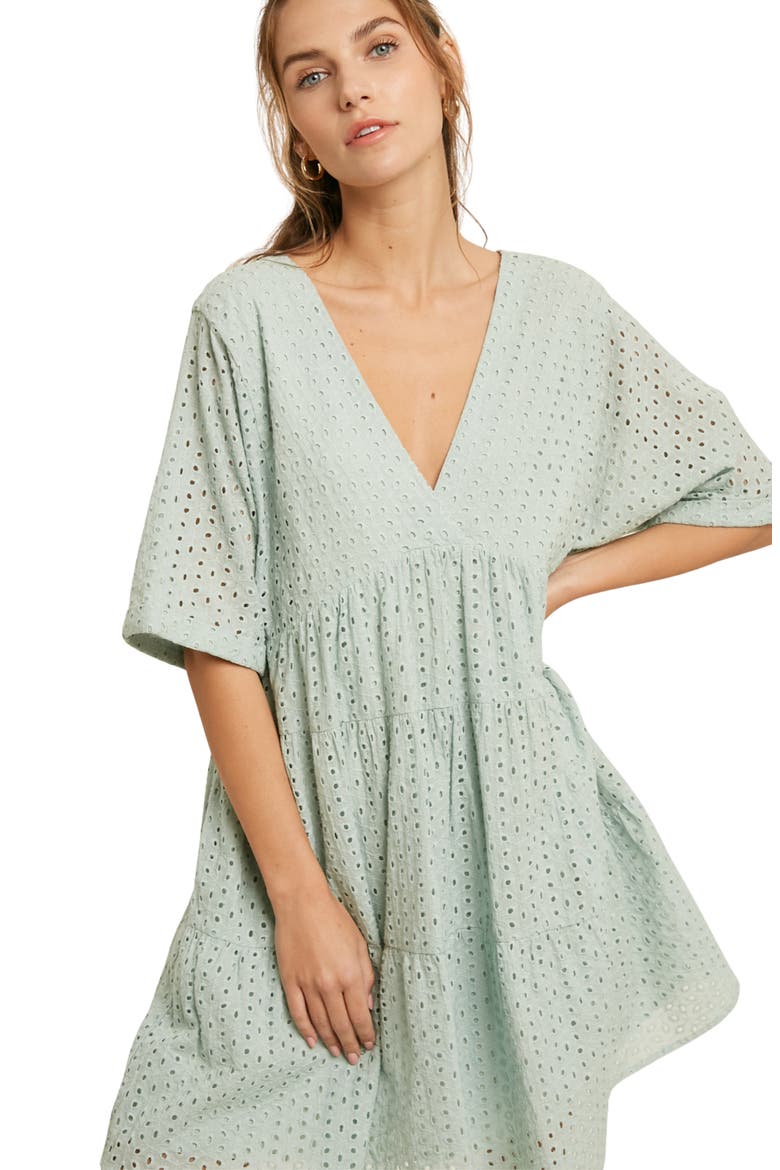 Eyelet Short Sleeve Dress, Alternate, color, AQUA