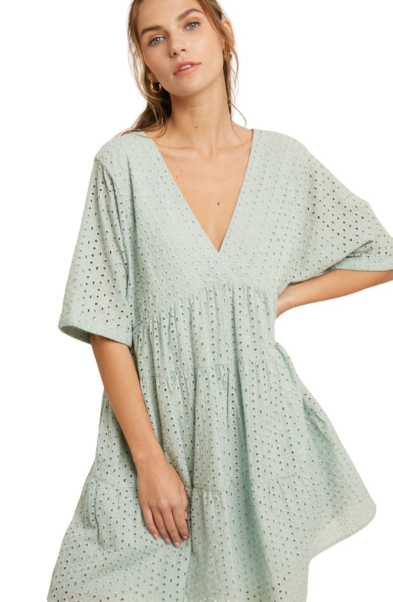 WISHLIST Eyelet Short Sleeve Dress, Alternate, color, Aqua