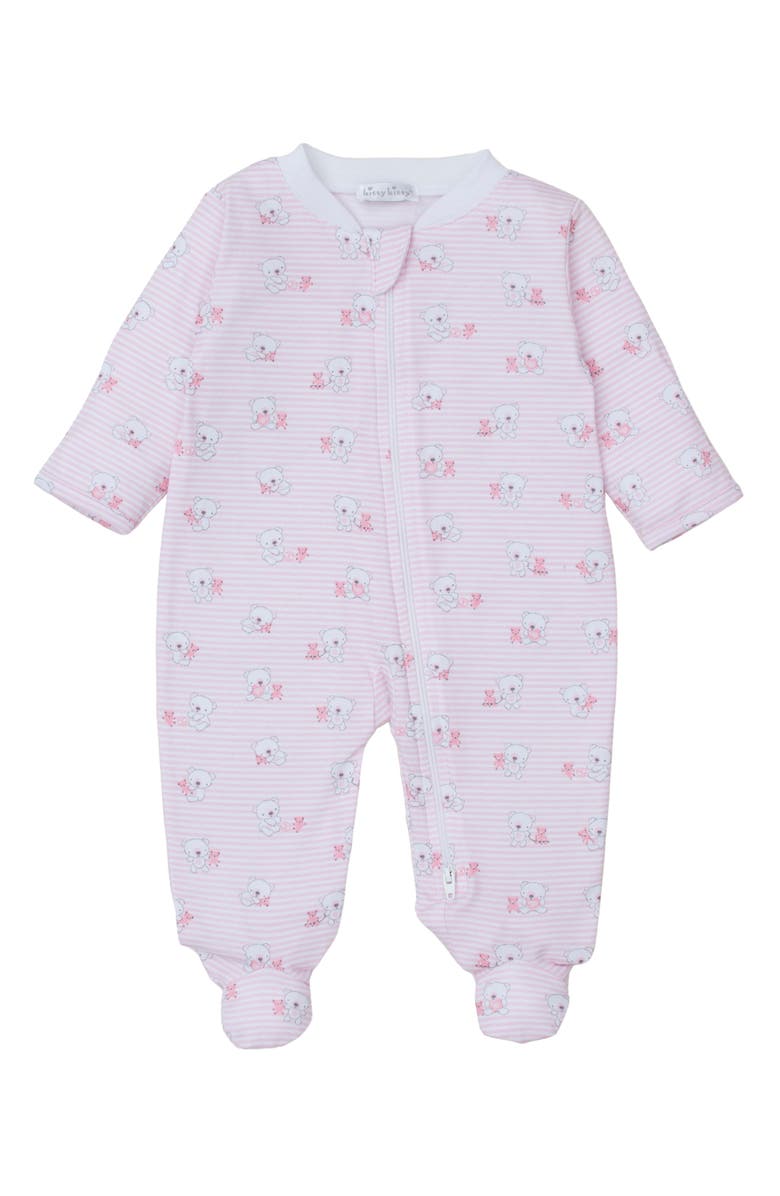 Kissy Kissy Teddy Bear Stripe Pima Cotton Zip Footie, Main, color, Pink