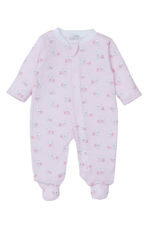 Teddy Bear Stripe Pima Cotton Zip Footie (Baby)